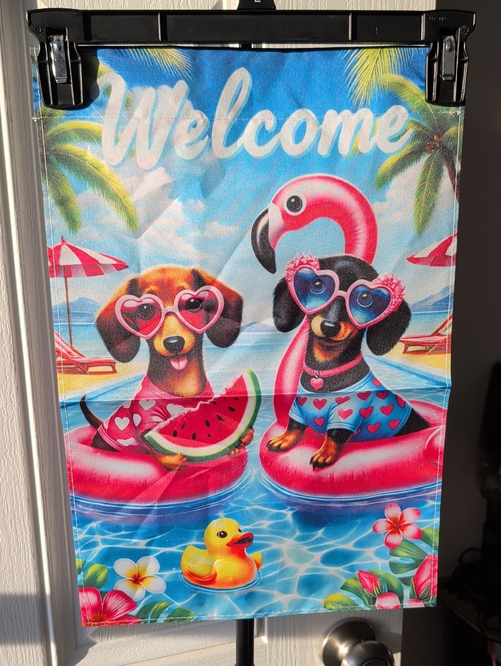 Dachshund Flamingo Float Flag Or Wall Hanging